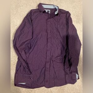 Johnston & Murphy Burgundy and White Plaid Shirt